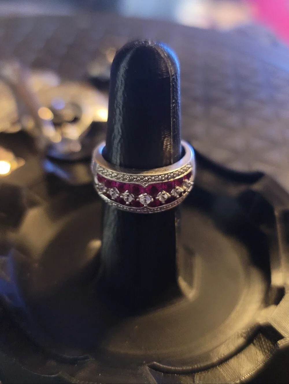 Real Ruby Diamond 925 Sterling Silver Eternity Band Ring Size 7 Marked